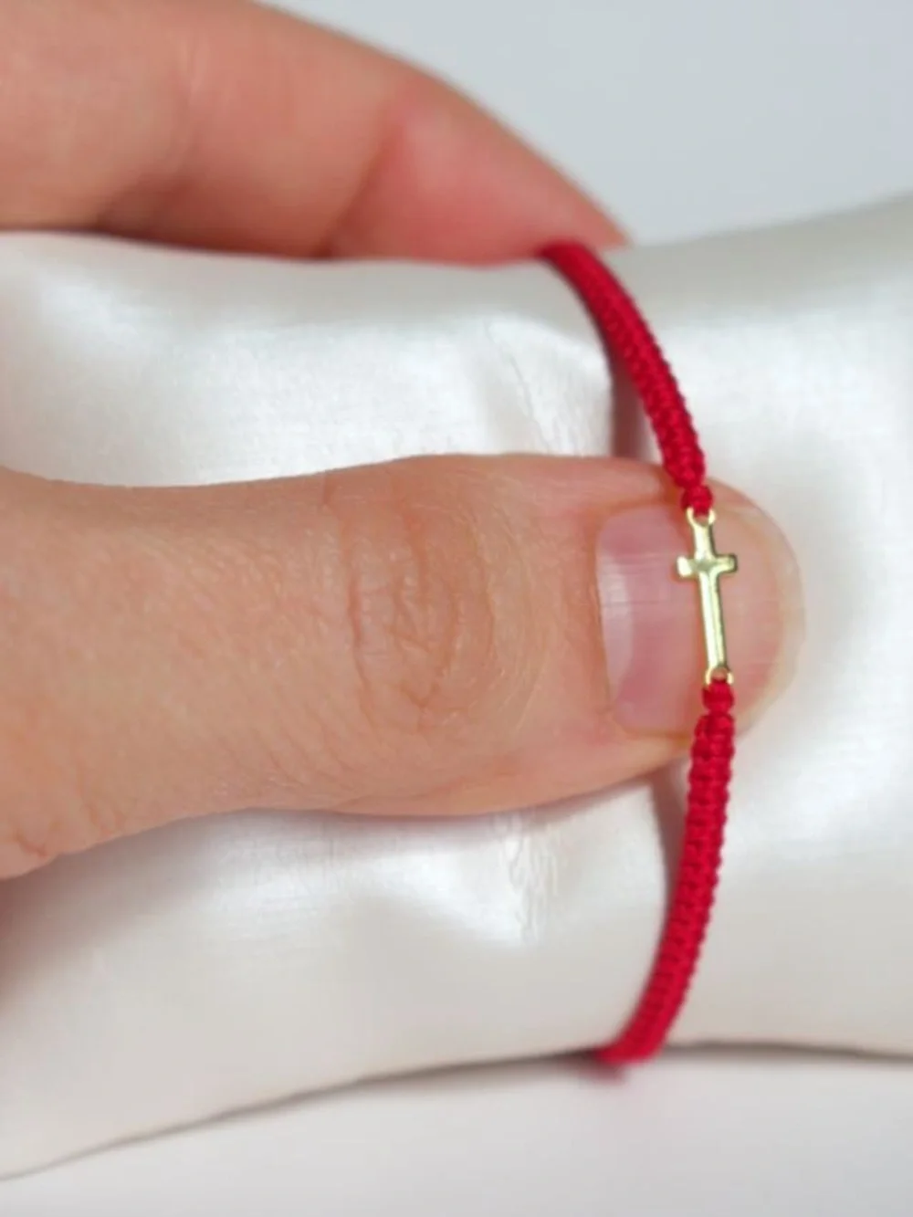 Red Braided Kids /Newborn Bracelet with Gold Color Cross